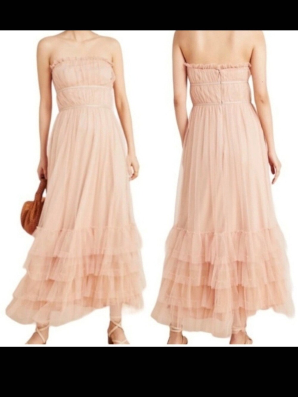 NWT Anthropologie Eva Franco Graciela Tulle Tiered Maxi Dress Blush Womens 16
